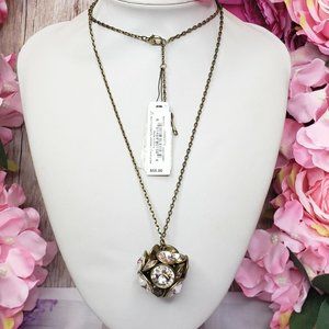Fossil Clear Rhinestone Ball Pendant Brass Tone Chain Necklace